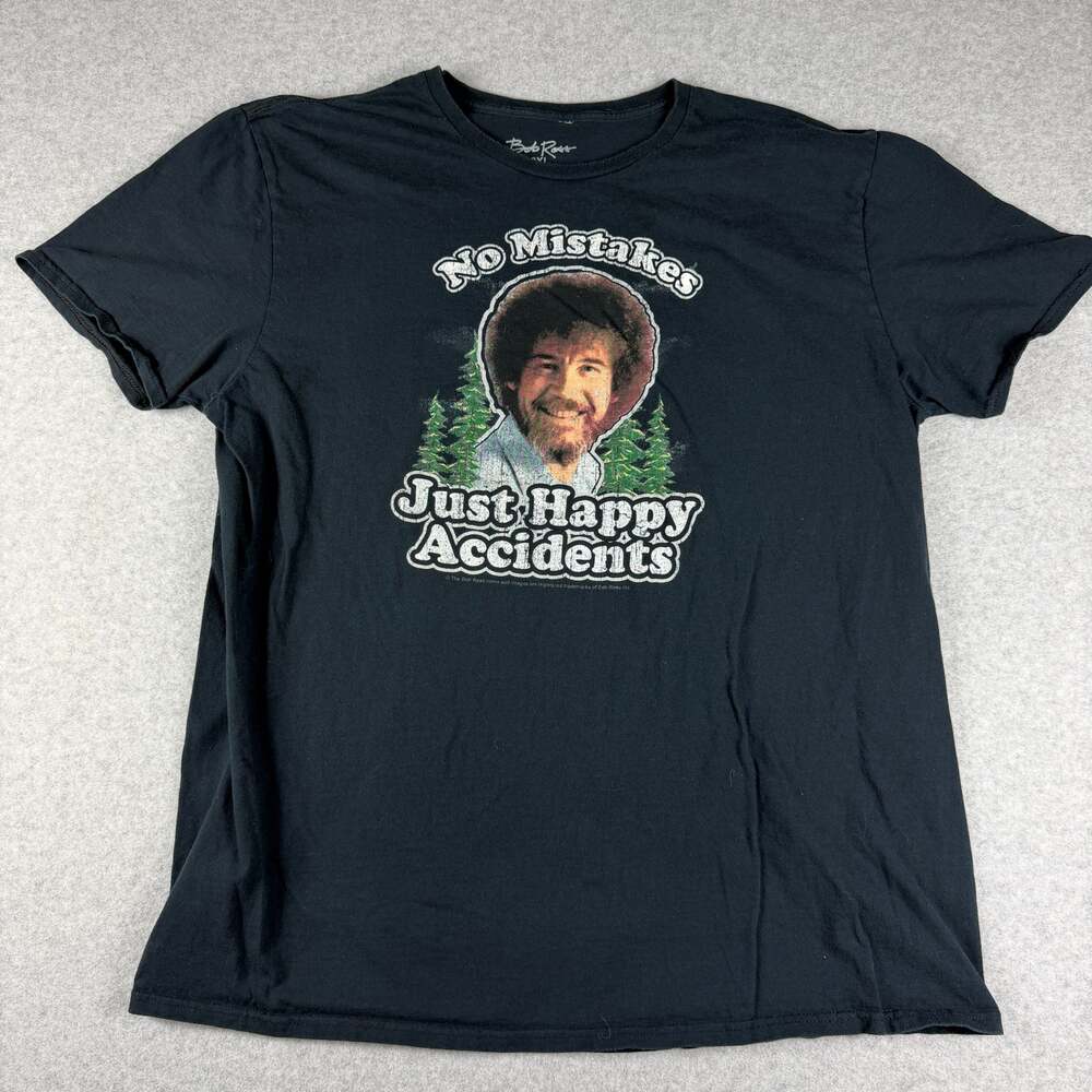 Bob Ross Shirt 2XL Black No Mistakes Just Happy Accidents Artist Graphic T-Shirt